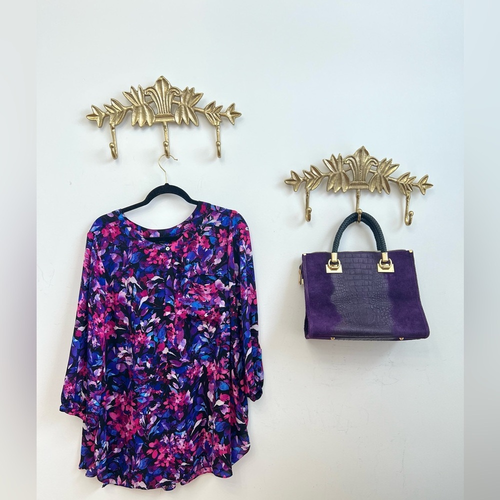 Women's Floral Blouse - Purple Pink Multicolor
